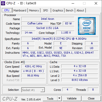 screenshot of CPU-Z validation for Dump [katwc8] - Submitted by  DESKTOP-8R50IUS  - 2023-03-06 21:45:49