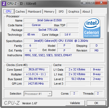 screenshot of CPU-Z validation for Dump [kbbre8] - Submitted by  stonecoldmurphy  - 2013-12-28 19:12:57