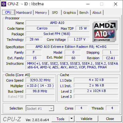 screenshot of CPU-Z validation for Dump [kbzfma] - Submitted by  Anonymous  - 2022-11-03 20:57:02