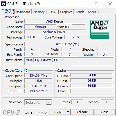 screenshot of CPU-Z validation for Dump [kccd7c] - Submitted by  0xCats  - 2022-01-22 10:57:55