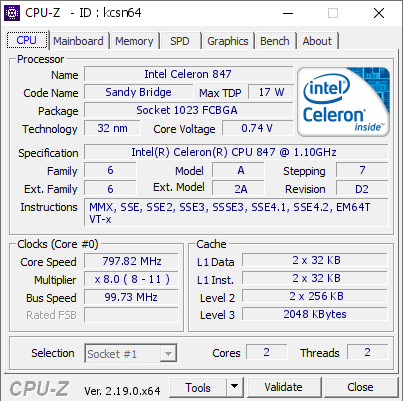 screenshot of CPU-Z validation for Dump [kcsn64] - Submitted by  DESKTOP-IJ3IK12  - 2026-05-02 21:44:14
