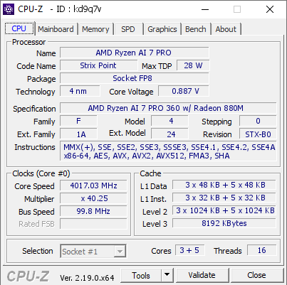 screenshot of CPU-Z validation for Dump [kd9q7v] - Submitted by  Anonymous  - 2026-03-21 17:59:40