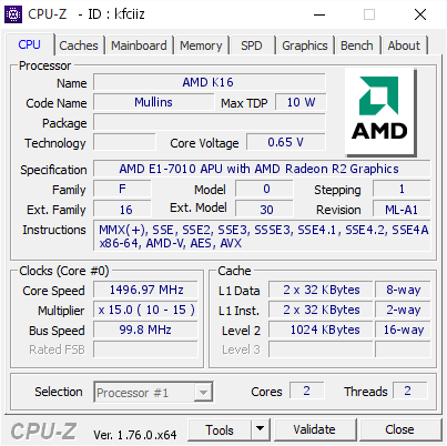 screenshot of CPU-Z validation for Dump [kfciiz] - Submitted by  DESKTOP-T71ID0I  - 2016-06-06 12:12:57