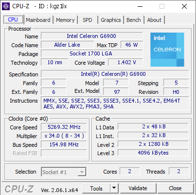 screenshot of CPU-Z validation for Dump [kgz1lx] - Submitted by  server075  - 2023-08-30 21:12:27