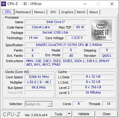 screenshot of CPU-Z validation for Dump [kh5crp] - Submitted by  LEON  - 2024-02-19 21:56:44