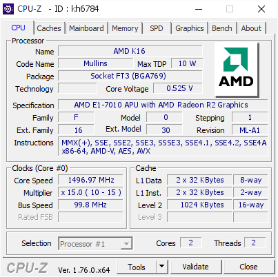 screenshot of CPU-Z validation for Dump [kh6784] - Submitted by  DESKTOP-TDHDG2V  - 2016-06-27 14:50:37