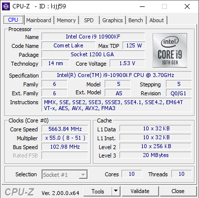 screenshot of CPU-Z validation for Dump [kijj59] - Submitted by  Yurashina  - 2022-07-04 11:09:25