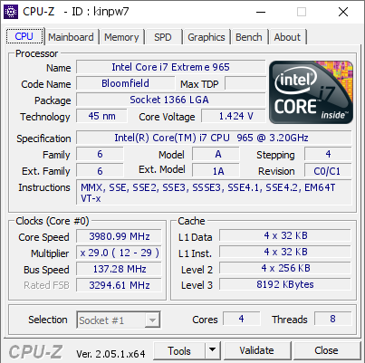 screenshot of CPU-Z validation for Dump [kinpw7] - Submitted by  Anonymous  - 2023-06-16 02:05:26