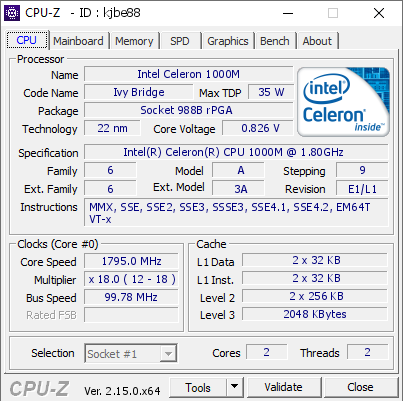 screenshot of CPU-Z validation for Dump [kjbe88] - Submitted by  ANNEMOURA  - 2025-06-11 21:08:58