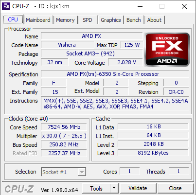 screenshot of CPU-Z validation for Dump [kjx1km] - Submitted by  StingerYar  - 2022-08-19 12:16:56