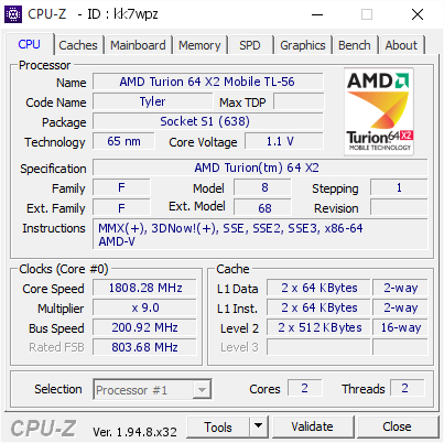 screenshot of CPU-Z validation for Dump [kk7wpz] - Submitted by  WIN-DGG1SI0RH8E  - 2021-04-11 10:11:31