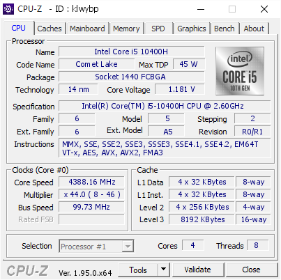 screenshot of CPU-Z validation for Dump [klwybp] - Submitted by  DESKTOP-AH8DSH1  - 2021-03-03 06:25:07