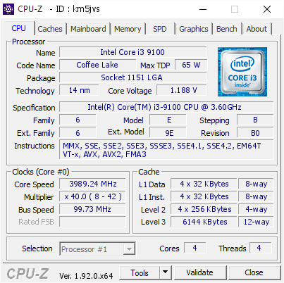 screenshot of CPU-Z validation for Dump [km5jvs] - Submitted by  DESKTOP-L3SDQCQ  - 2020-05-23 06:58:17