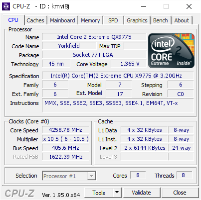 screenshot of CPU-Z validation for Dump [kmvi8j] - Submitted by  Skulltrail  - 2021-01-28 09:17:44