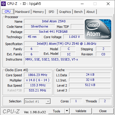 screenshot of CPU-Z validation for Dump [kpgah5] - Submitted by  HD-VAIO  - 2021-12-18 02:04:17