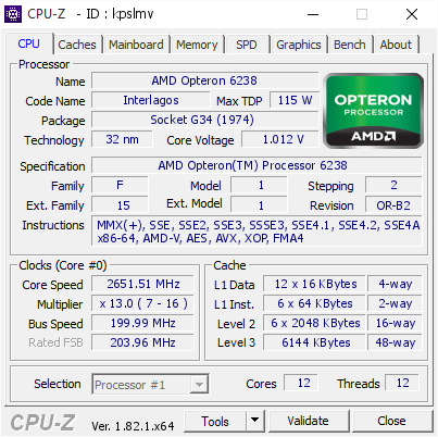screenshot of CPU-Z validation for Dump [kpslmv] - Submitted by  Anonymous  - 2018-01-20 16:07:22