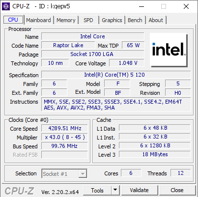 screenshot of CPU-Z validation for Dump [kqepv5] - Submitted by  JAYSPC  - 2026-07-19 04:38:21