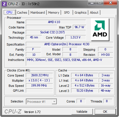 screenshot of CPU-Z validation for Dump [kr58n2] - Submitted by  2003SERVER  - 2015-05-26 10:05:55