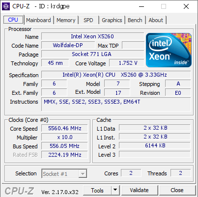 screenshot of CPU-Z validation for Dump [krdgpe] - Submitted by  Xevipiu  - 2026-01-18 23:05:25