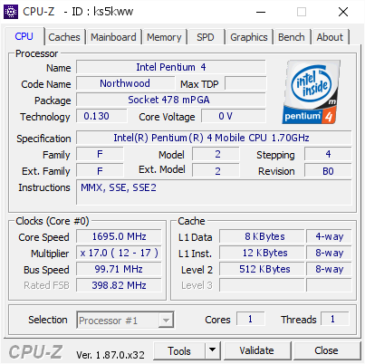 screenshot of CPU-Z validation for Dump [ks5kww] - Submitted by  D27EBC8EAD9847C  - 2019-02-27 16:19:33