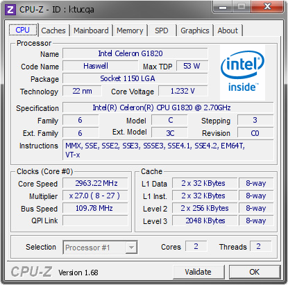 screenshot of CPU-Z validation for Dump [ktucqa] - Submitted by  True Monkey  - 2014-02-21 12:02:50
