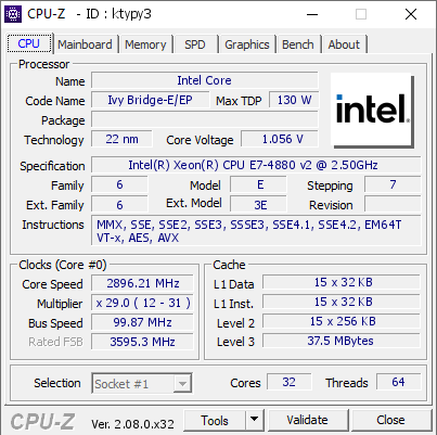 screenshot of CPU-Z validation for Dump [ktypy3] - Submitted by  RXB  - 2024-01-05 22:11:35