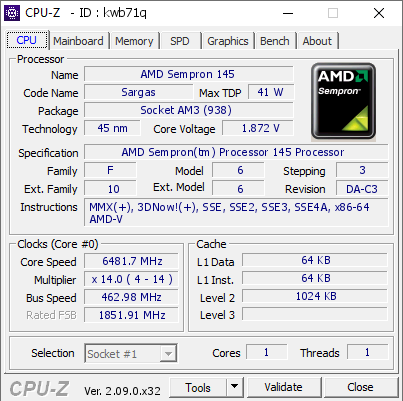 screenshot of CPU-Z validation for Dump [kwb71q] - Submitted by  gtxx58  - 2024-03-13 01:00:36