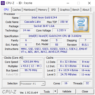 screenshot of CPU-Z validation for Dump [kxyrie] - Submitted by  Anonymous  - 2020-05-12 09:17:21