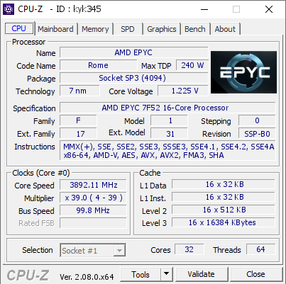 screenshot of CPU-Z validation for Dump [kyk345] - Submitted by  Anonymous  - 2023-11-21 20:40:01