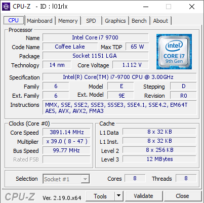 screenshot of CPU-Z validation for Dump [l01rlx] - Submitted by  Anonymous  - 2026-04-25 13:05:44