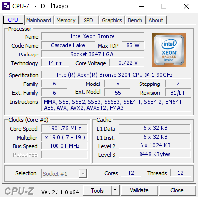 screenshot of CPU-Z validation for Dump [l1axyp] - Submitted by  Anonymous  - 2024-10-20 16:35:17