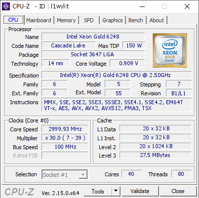 screenshot of CPU-Z validation for Dump [l1wykt] - Submitted by  SERVER  - 2025-04-30 11:15:24