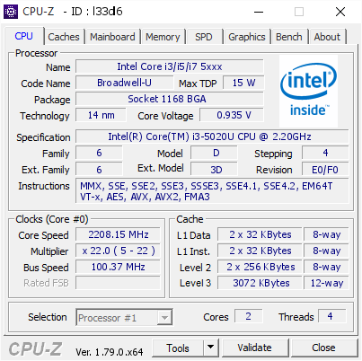 screenshot of CPU-Z validation for Dump [l33dl6] - Submitted by  LAPTOP-O1H5638I  - 2017-04-27 16:06:47