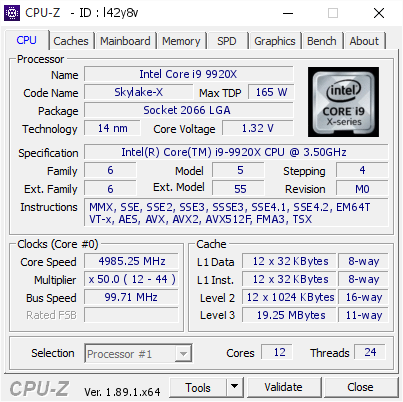 screenshot of CPU-Z validation for Dump [l42y8v] - Submitted by  Survivalsteve  - 2019-07-25 06:14:03