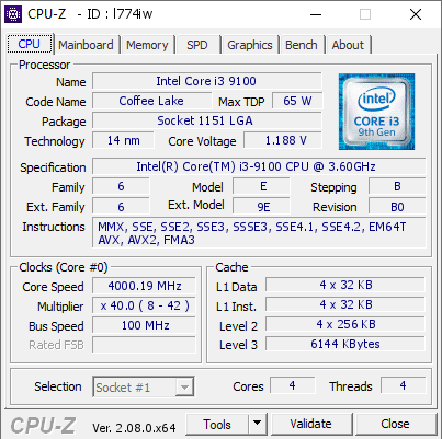 screenshot of CPU-Z validation for Dump [l774iw] - Submitted by  LOU  - 2023-11-27 14:09:48