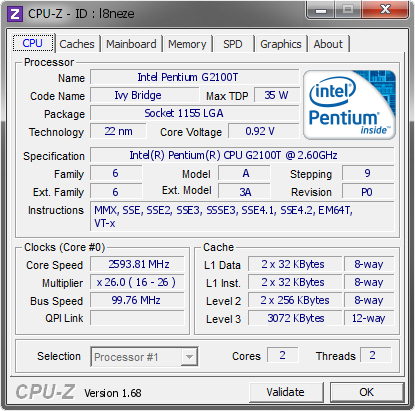 screenshot of CPU-Z validation for Dump [l8neze] - Submitted by  Y2RCPOVYPEYO8X9  - 2015-08-01 15:08:21