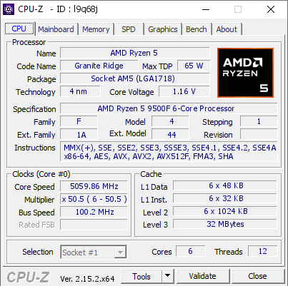 screenshot of CPU-Z validation for Dump [l9q68j] - Submitted by  Anonymous  - 2025-11-17 18:50:12