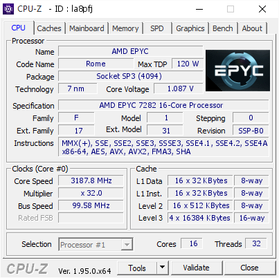 screenshot of CPU-Z validation for Dump [la8pfj] - Submitted by  Anonymous  - 2021-03-09 13:38:04