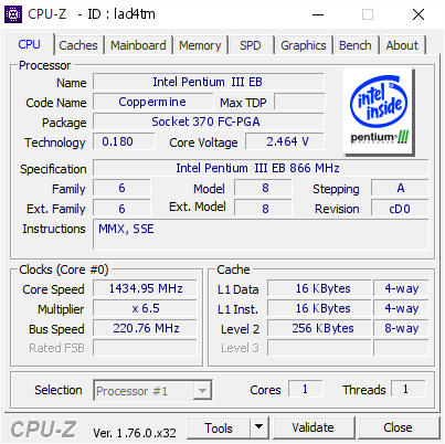 screenshot of CPU-Z validation for Dump [lad4tm] - Submitted by  alexmaj467  - 2016-08-04 18:32:27