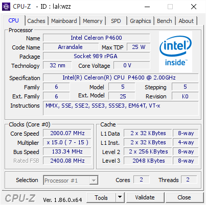 screenshot of CPU-Z validation for Dump [lakwzz] - Submitted by  Anonymous  - 2019-02-27 22:44:37