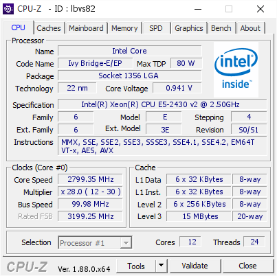 screenshot of CPU-Z validation for Dump [lbvs82] - Submitted by  Anonymous  - 2019-05-20 18:32:28