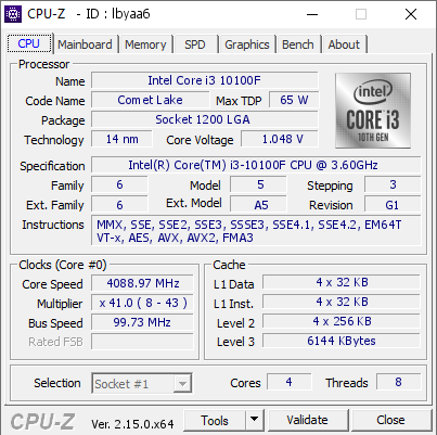 screenshot of CPU-Z validation for Dump [lbyaa6] - Submitted by  PC-6  - 2025-04-30 18:59:27
