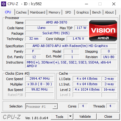 screenshot of CPU-Z validation for Dump [lcy562] - Submitted by  TARO-PC  - 2017-11-17 20:19:12