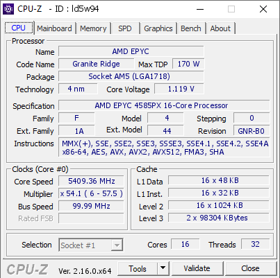 screenshot of CPU-Z validation for Dump [ld5w94] - Submitted by  Anonymous  - 2025-07-05 00:06:45