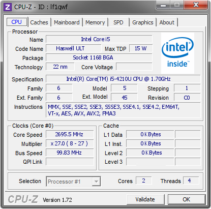 screenshot of CPU-Z validation for Dump [lf1qwf] - Submitted by  PCSALON  - 2015-08-23 02:23:23