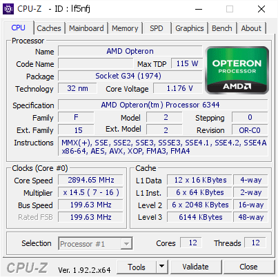 screenshot of CPU-Z validation for Dump [lf5nfj] - Submitted by  Anonymous  - 2020-07-16 21:54:24