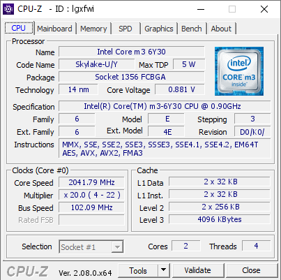 screenshot of CPU-Z validation for Dump [lgxfwi] - Submitted by  Anonymous  - 2023-11-17 21:19:31