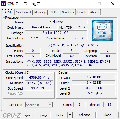 screenshot of CPU-Z validation for Dump [lhyj72] - Submitted by  PODCAST  - 2025-01-31 16:19:44