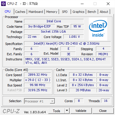 screenshot of CPU-Z validation for Dump [ll7tdz] - Submitted by  WIN-2OTF0DP2TII  - 2018-03-20 10:39:16