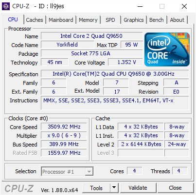 screenshot of CPU-Z validation for Dump [ll9jes] - Submitted by  ERCALAVORO  - 2019-05-21 19:59:37